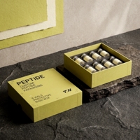 Boîte rigide carrée en carton personnalisée avec couvercle et base verts pour flacons de peptides, impression offset quadricolore sur éponge
