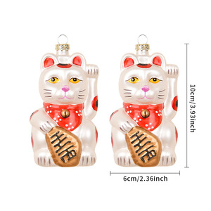 Pendentif Chat Porte-Bonheur en Verre Blanc Peint, Décorations de Noël pour l'Aménagement de Scènes d'Arbre - Product Image 4