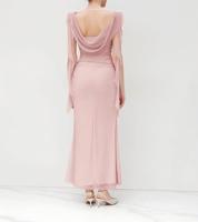Gaun Maxi Wanita Tanpa Lengan Berbahan Mesh, Kerah Cowl, Punggung Terbuka, Bodycon, Ruffle Samping, Untuk Pesta, Malam, Koktail, Klub, Grosir OEM