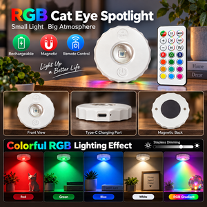 Projecteur LED RGB rechargeable à effet œil de chat avec télécommande, fixation magnétique Type C pour la décoration d'armoires et d'étagères - Product Image 2