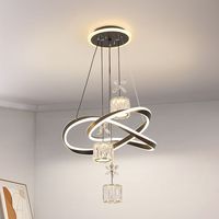 Lustre LED de cuisine noir de luxe, hauteur réglable, intensité variable, télécommande, moderne, suspendu au plafond, en cristal pour