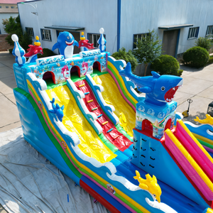 Château gonflable populaire sur le thème des requins avec double toboggan, structure de jeux gonflable commerciale d'extérieur pour fêtes d'enfants et parcs d'attractions - Product Image 4