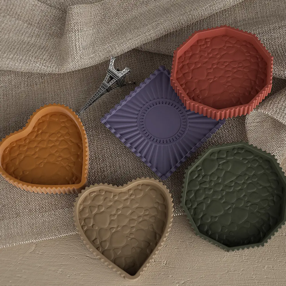 Molde de silicone para armazenamento de joias, molde de resina epóxi DIY, padrão de pedra poligonal listrado com borda, formato de coração