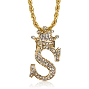 Hip-hop DIY Crown Letter Queen Name Letter Jewelry Stainless Steel 18k Gold Plated <b>Initial</b> Necklace - Product Image 5