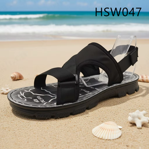 Sandales noires surdimensionnées LXG, Beach Stroll, avec tissu extensible, résistantes à la transpiration, design à bout ouvert, chaussures pieds nus HSW047 - Product Image 1