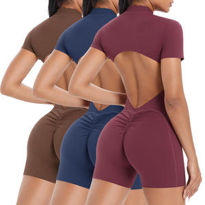 Body sans manches pour femmes exercice manches courtes <span class=keywords><strong>combinaison</strong></span> zippée sur le devant coupe ajustée barboteuse <span class=keywords><strong>combinaison</strong></span> de yoga - Product Image 1