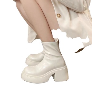 High Top White PU Upper Korean Classic Western ZIP Closure Women's <b>Boots</b> Summer Formal Fashion Short Elastic Material - Product Image 1