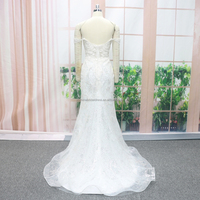 Robe de mariée sirène moderne de luxe, richement perlée, épaules dénudées, traîne royale détachable, appliques en dentelle pailletée, perles, maternité