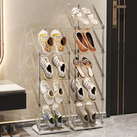 Étagère à chaussures inclinée à 3 niveaux en PET, moderne et écologique, avec roulettes, organisateur de rangement transparent pour chaussures, idéal pour l'entrée