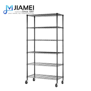 JIAMEI丸管金属ワイヤー棚黒色粉体塗装ワイヤー棚ユニットホイール付き6層金属ラック - Product Image 6