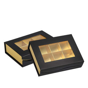 Boîte de papier cadeau de chocolat rigide noir de luxe <span class=keywords><strong>vide</strong></span> avec fenêtre transparente avec stratification mate et impression de gaufrage - Product Image 1