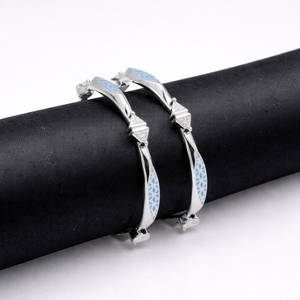 Pulseras de Plata de Ley 925 para Bebé, Par con Diseño de Patrón Azul, Joyería Ajustable para Muñeca de Niños, Pulseras Elegantes para Uso Diario - Product Image 1