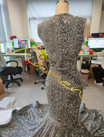 Ocstrade Robes de soirée pour femmes de grande taille Robes de soirée en strass élégantes à paillettes grises Cocktail de bal Robe de soirée Maxi pour femmes