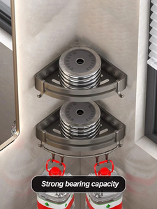 Estante de esquina de baño de aluminio con gancho de plástico, barra de toalla, sin taladro, estante de almacenamiento de ducha montado en la pared, organizador de espacio - Product Image 6