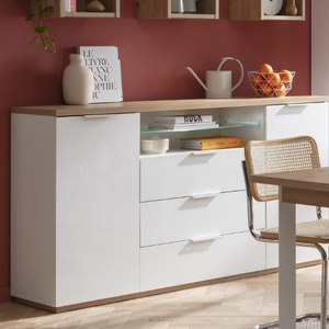 Ensemble de mobilier <span class=keywords><strong>buffet</strong></span> de salon moderne <span class=keywords><strong>buffet</strong></span> <span class=keywords><strong>design</strong></span> armoires couleur bois et blanches avec étagère et tiroirs - Product Image 5