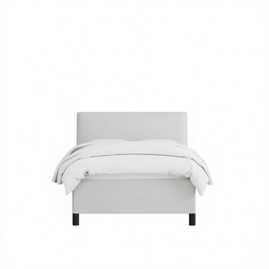 Base de Cama Individual Tapizada en Cuero Sintético Blanco, Estructura de Madera Contrachapada, Diseño Minimalista, Estilo de Cama Suave - Product Image 1