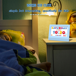 Horloge numérique avec calendrier parlant à rétroéclairage LED de 7 pouces avec plusieurs interfaces et affichage de texte couleur pour enfants - Product Image 6