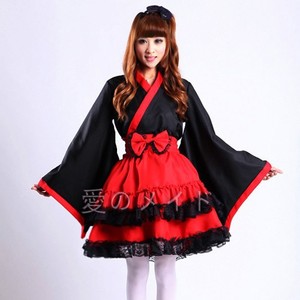 Maid Outfit Black Red Polyester Cosplay Costume Anime Role Play Dress Women's - Product Image 2