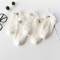Chaussettes en coton respirant dessin animé mignon ours chaussettes blanches femme femmes fille Lolita été chaussettes minces