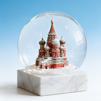 Globe à neige personnalisé de la Cathédrale de Saint-Basile avec éclairage LED et base en marbre pour souvenirs de Moscou et cadeaux haut de gamme