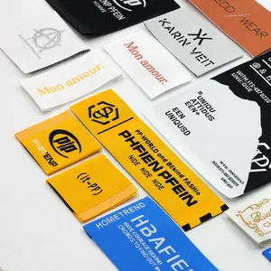 Etiquetas de etiqueta de logotipo personalizada, etiqueta personalizada de marca de damasco de tecido para impressão de roupas preço de fábrica