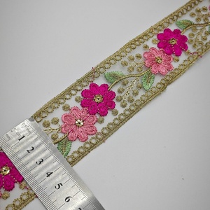 Accesorios de Estilo Étnico, Cinta de Flores Pequeñas de 4.5cm, Encaje con Hilo Dorado, Base de Tela Ecológica, Código de Barras, Ropa DIY, Disponible en Stock - Product Image 6