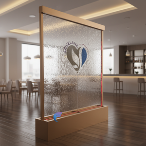 Cascada de Agua Rectangular de Vidrio para Interiores con Luces LED, Marco de Acero Inoxidable, Diseño Moderno, Autoadhesiva para Bodas y Oficinas - Product Image 1