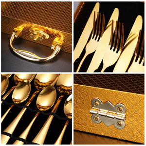 Conjunto de talheres de aço inoxidável, 48 unidades, com caixa de madeira, faca de ouro, garfo, colher, utensílios de cozinha, restaurantes - Product Image 5