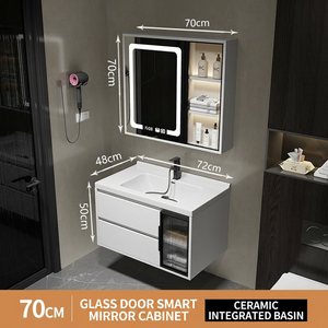 Specchio LED Intelligente ZYTH da Parete, Mobile Bagno Moderno in Legno Massello Bianco con Ante in <span class=keywords><strong>Vetro</strong></span> e Lavabo in Ceramica per Hotel e Appartamenti - Product Image 3