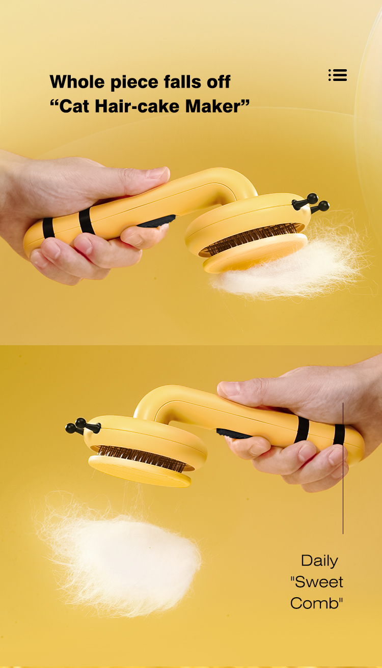Yellow ABS Honey Bee Pet Grooming Brush Hair Cat Cleaning Comb