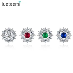 LUOTEEMI Statement Earring Stud Bridal Cubic Zirconia Summer Fashion Party Woman Coral Flower Earing