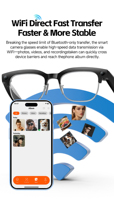 Lunettes Caméra IA W630T 8MP avec Transfert Photo WiFi, Traduction Vocale, Appel Bluetooth, Lunettes Intelligentes pour Usage Quotidien, Mémoire 4G, Lunettes de Soleil