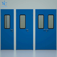 Porte de salle blanche moderne à double battant, en acier inoxydable galvanisé, à âme métallique, ignifugée, avec double vitrage trempé