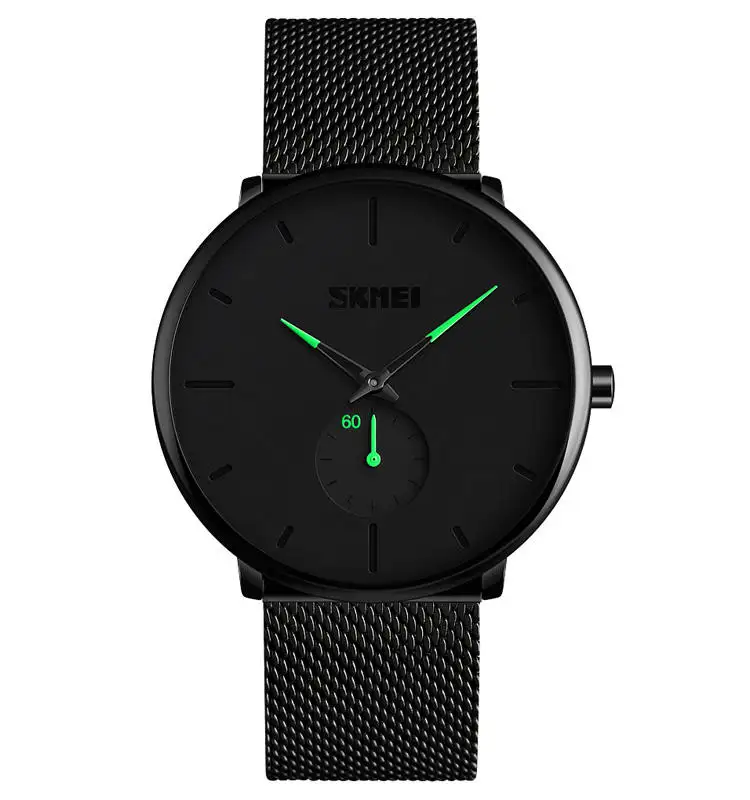 men's watches black dial Skmei 9185 2022 mens quartz black stainless steel mesh bracelet minimalist watch uhren herren handgelen