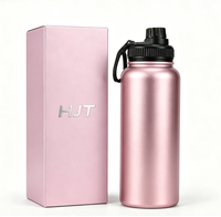 Bouteille d'eau isotherme personnalisée de 25 oz, grande capacité, en acier inoxydable 304, avec couvercle sport noir durable