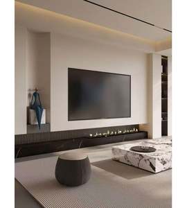 Meuble TV moderne minimaliste en bois avec vitrine, centre de divertissement mural flottant, supports TV, meubles de salon - Product Image 2