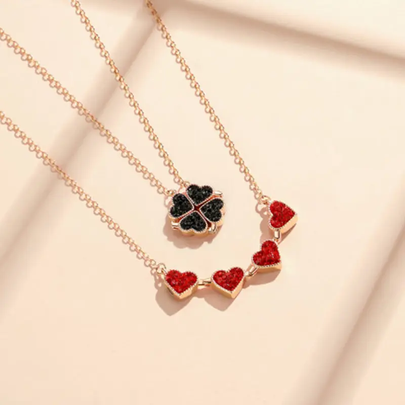 Dropshipping Vana New Design Mothers Day Rhodium Girl Four Leaf Clover Double-Sided Heart Shaped Necklace Women