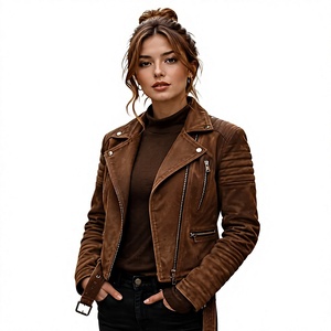 Woman Vintage Fashion <b>Leather</b> Coat Casual Shacket Windproof Zipper Pockets Goat <b>Leather</b> <b>Jacket</b> Zipper Closure <b>Winter</b> - Product Image 1