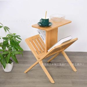 Nordic Minimalist Solid <b>Wood</b> Side <b>Table</b> With Bookshelf Storage <b>Foldable</b> Living Room Balcony Furniture - Product Image 3