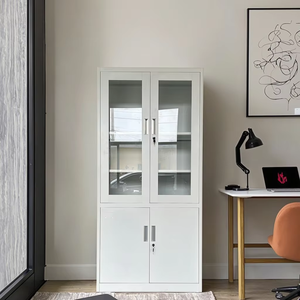 خزائن تخزين معدنية حديثة بأربعة أبواب متأرجحة خزانة عرض فولاذية بخمس طبقات مع زجاج للمكاتب والمدارس والمستشفيات متعددة الاستخدامات - Product Image 1