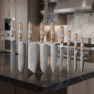 Juego de <span class=keywords><strong>9</strong></span> Cuchillos de Cocina VG10 Damasco, Cuchillo de <span class=keywords><strong>Chef</strong></span> con Mango de Madera de Resina, Cuchillo Santoku, Cuchillo para Verduras, Pan y Deshuesar, con Caja de Regalo Negra - Product Image 2