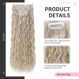 Clip dans les Extensions de Cheveux 6PCS 24 "Extensions de Cheveux Noirs Longues Vagues de Sirène Ondulées Synthétique Clip sur Postiche pour les Femmes - Product Image 3
