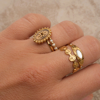 Bague ouverte en or 18 carats et acier inoxydable, bijoux de mode, étoile ronde à huit branches, quartz rose, pour femmes