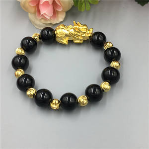 Dubai Jewelry Euro Coins Perles <span class=keywords><strong>de</strong></span> prière en obsidienne plaqué or Bracelet Mantra Brave à six caractères Bijoux <span class=keywords><strong>de</strong></span> couple pour hommes et femmes - Product Image 4