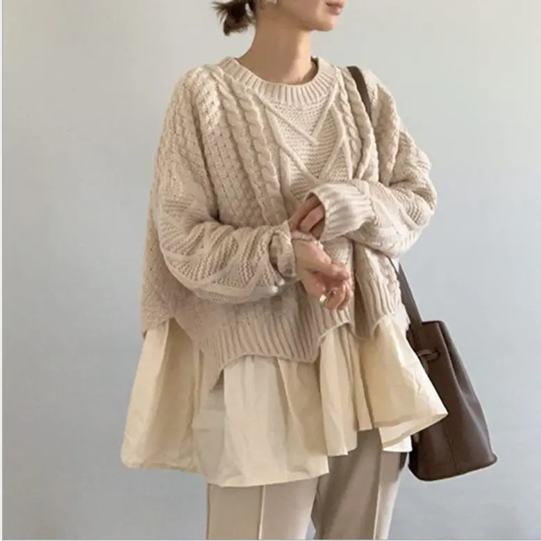 OEM Custom Designer Women Autumn Winter New Style Korean Fashion Loose Knitted Sweater
