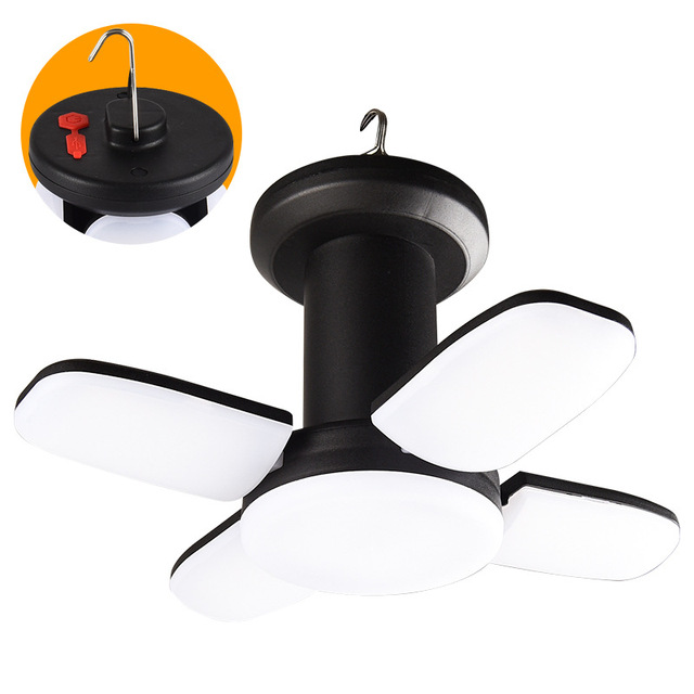 Foldable 4-Leaf Solar Camping Lantern, USB Rechargeable Bright Outdoor Camp Light, Multi-Function Emergency Tent Lamp