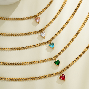 Collar de Acero Chapado en Oro con Colgante de Corazón Solitario y Piedra de Corazón Facetada Blanca Transparente, Cadena de Eslabones, Ajustable, Joyería de Regalo para Mujer - Product Image 1