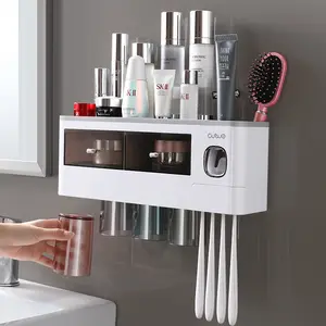 Casa di lusso bagno di plastica set di accessori automatico di dentifricio squeezer dentifricio dispenser holder con Spazzolino Da Denti Titolare