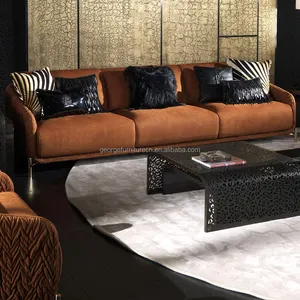 Apartemen set sofa mewah bergaya, sofa ruang tamu desain baru furnitur set sofa kulit asli untuk ruang tamu kecil