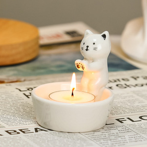 Porte-bougie en céramique Ruijie en forme de chaton, décoration d'intérieur, cadeau - Product Image 1